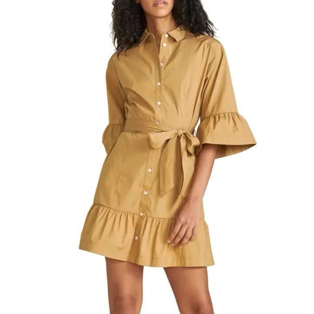 Veronica Beard Flutter Sleeve Shirt Dress with Sash